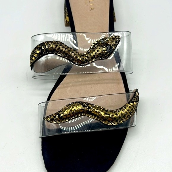 CECELIA - Danica Gold And Black Crystal Eyed Snake Slip On Sandals Size 7 - Picture 10 of 14